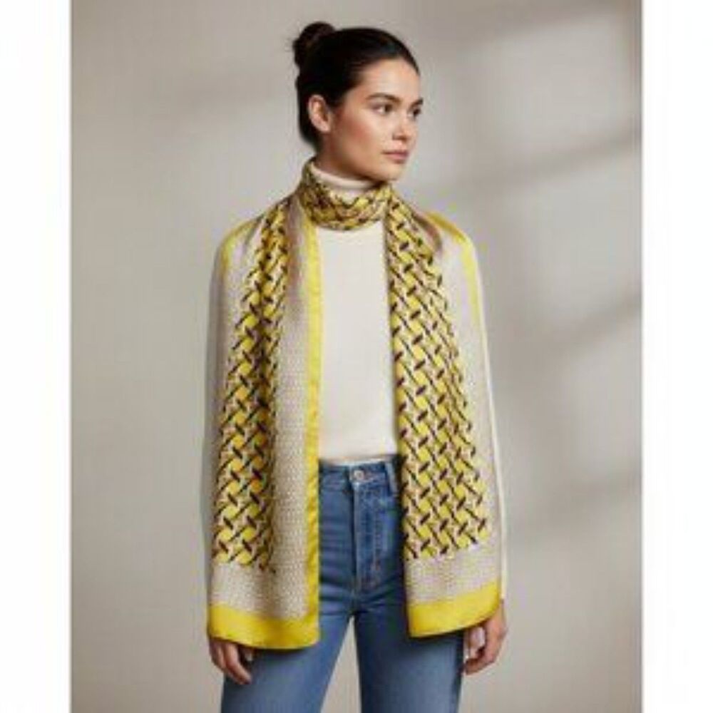 Carlisle 100% Silk Yellow Black Print Rectangular Women's Scarve Scarf